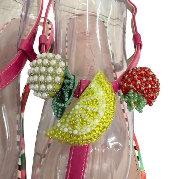 Betsey Johnson Aniston Sandals Womens 8.5 Pink Fruit Beaded Charms Thong Flat - Picture 5 of 13